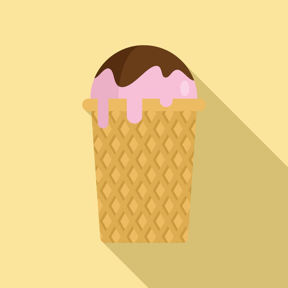 Waffle ice cream icon, flat style vector