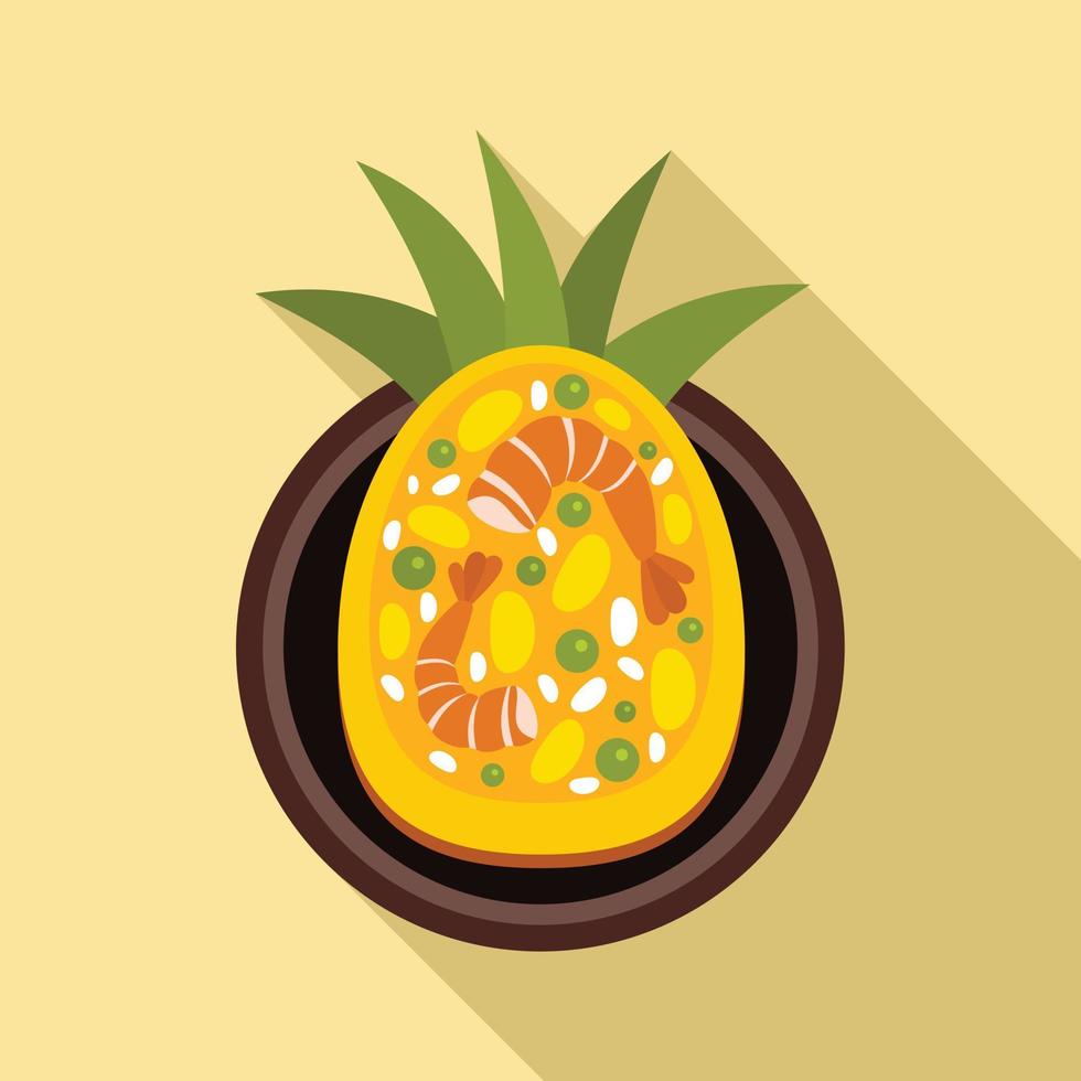 Thai food shrimp pineapple icon, flat style vector