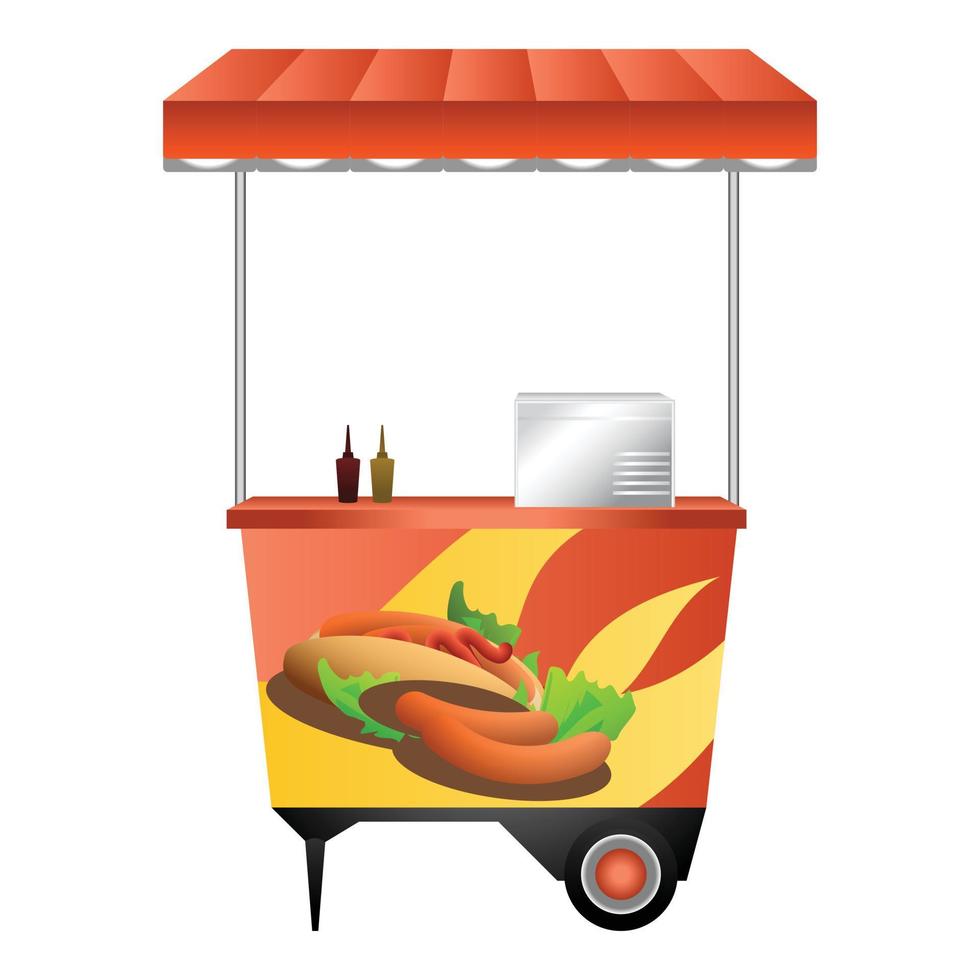 Hot dog kiosk icon, cartoon style vector