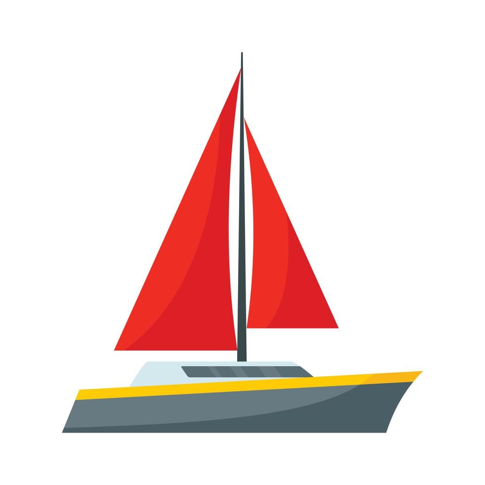 Red sail yacht icon, flat style vector