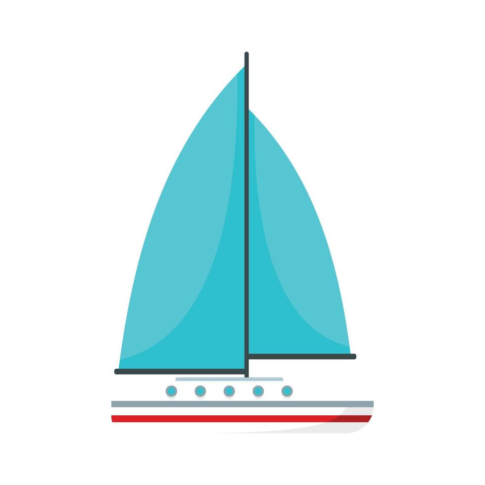 Blue sail boat icon, flat style vector