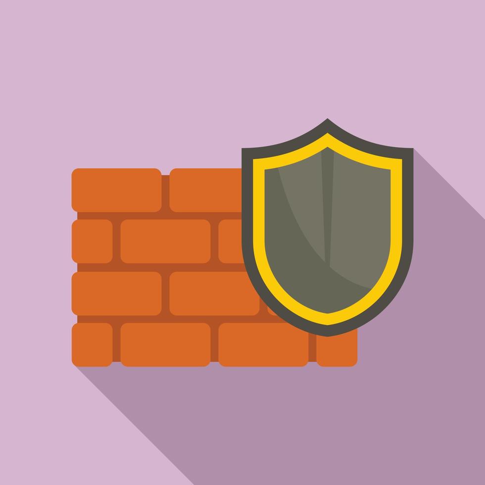 Black shield firewall icon, flat style vector