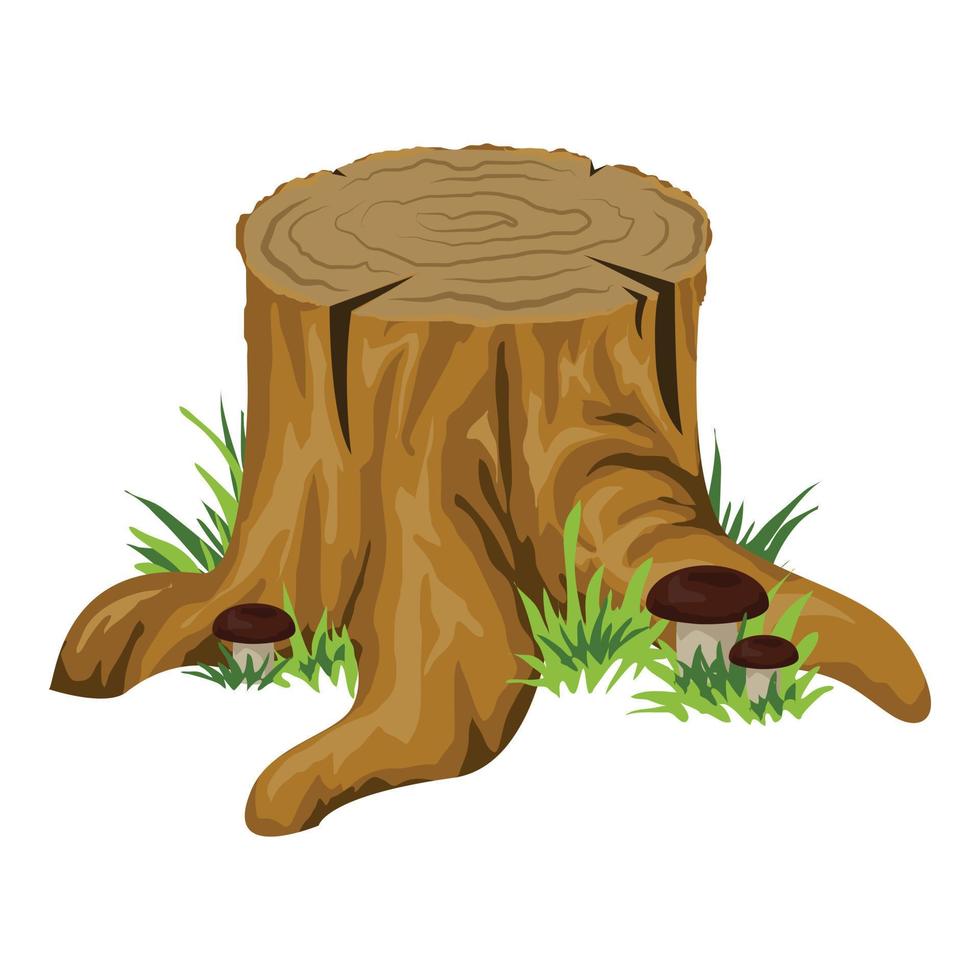 Stump with mushroom icon, cartoon style vector