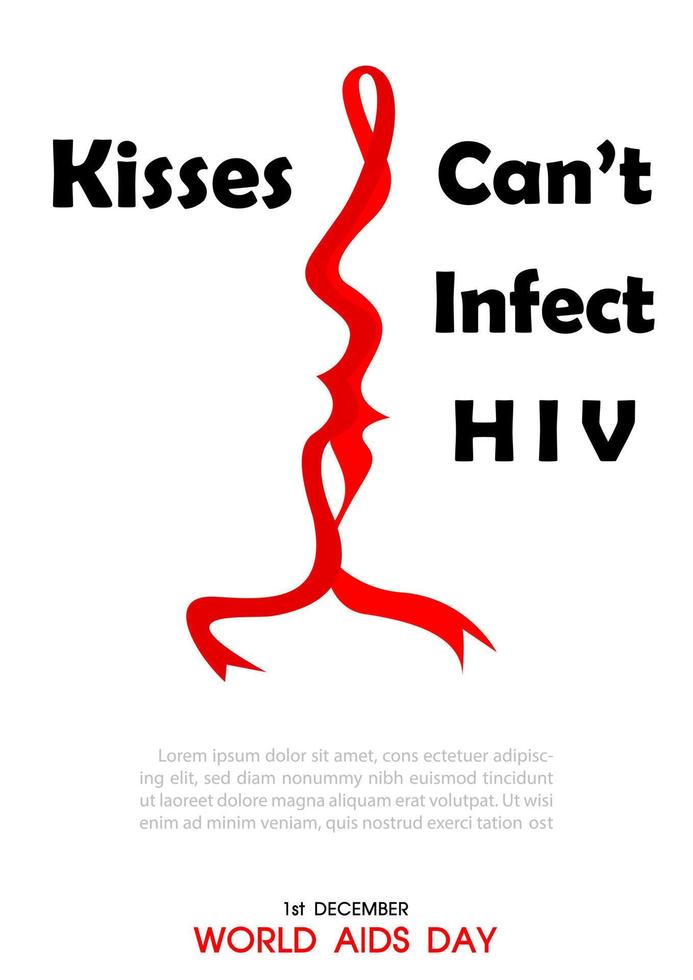 Red ribbon in human kissing shape with slogan and wording of world AIDS day, example texts on white background. World AIDS day poster's campaign in vector design.