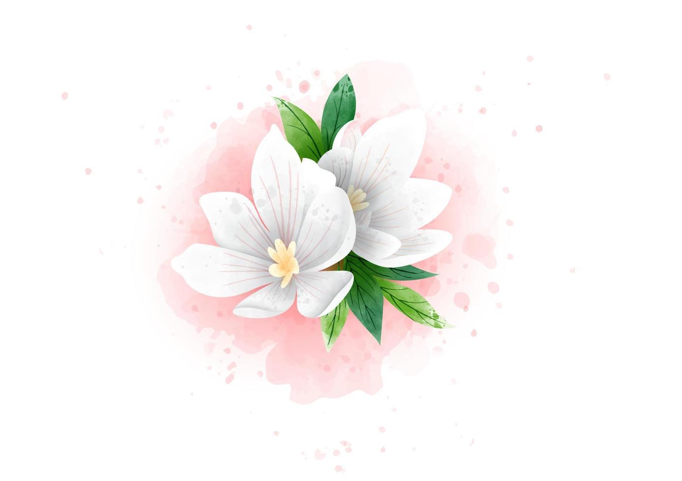 hermosa flor con brunch en estilo acuarelas en color rosa y fondo blanco. vector