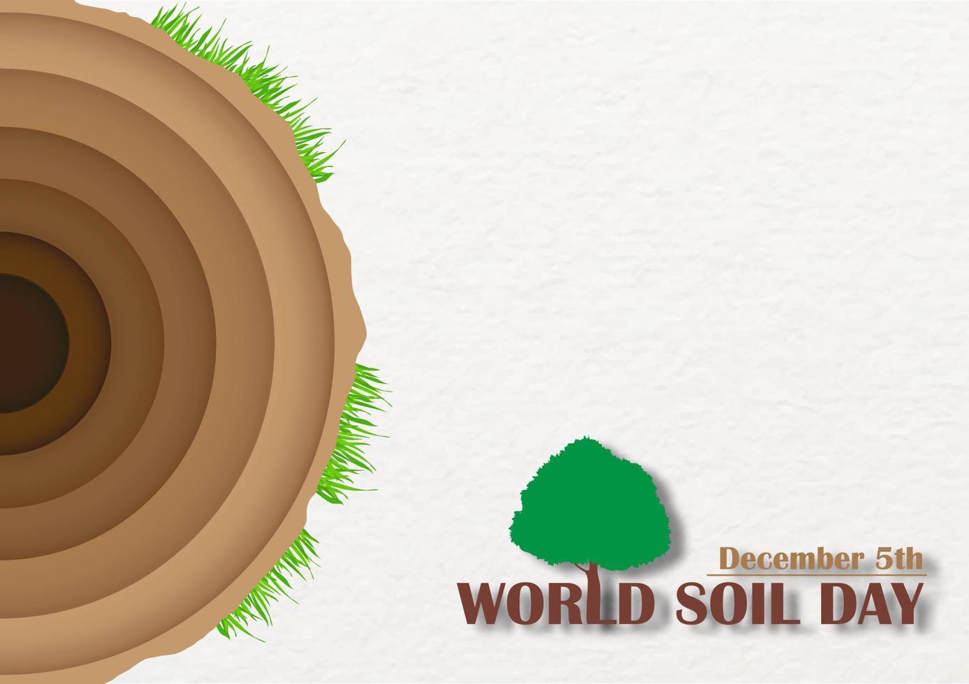 Closeup and crop layer of soil in a circle and paper cut style with grass and the day and name of event on white paper pattern background with space for texts. Campaign's poster of World Soil Day. vector