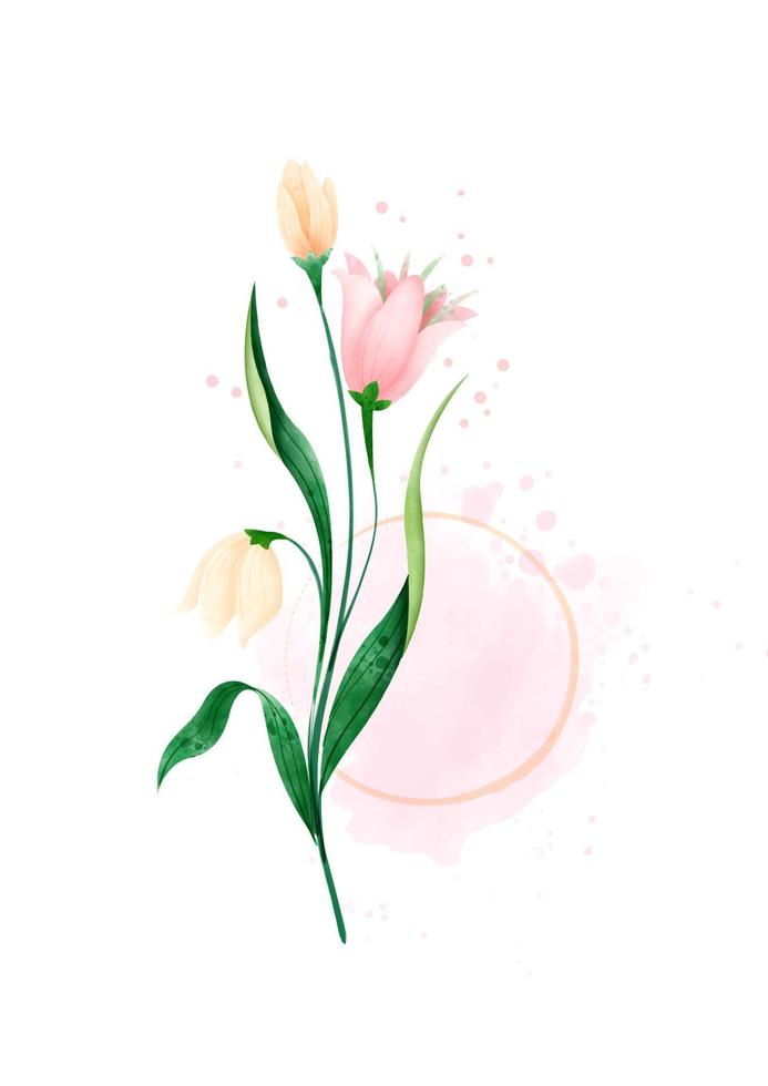 Beautiful flower with brunch in watercolors style on pink color and white background. vector