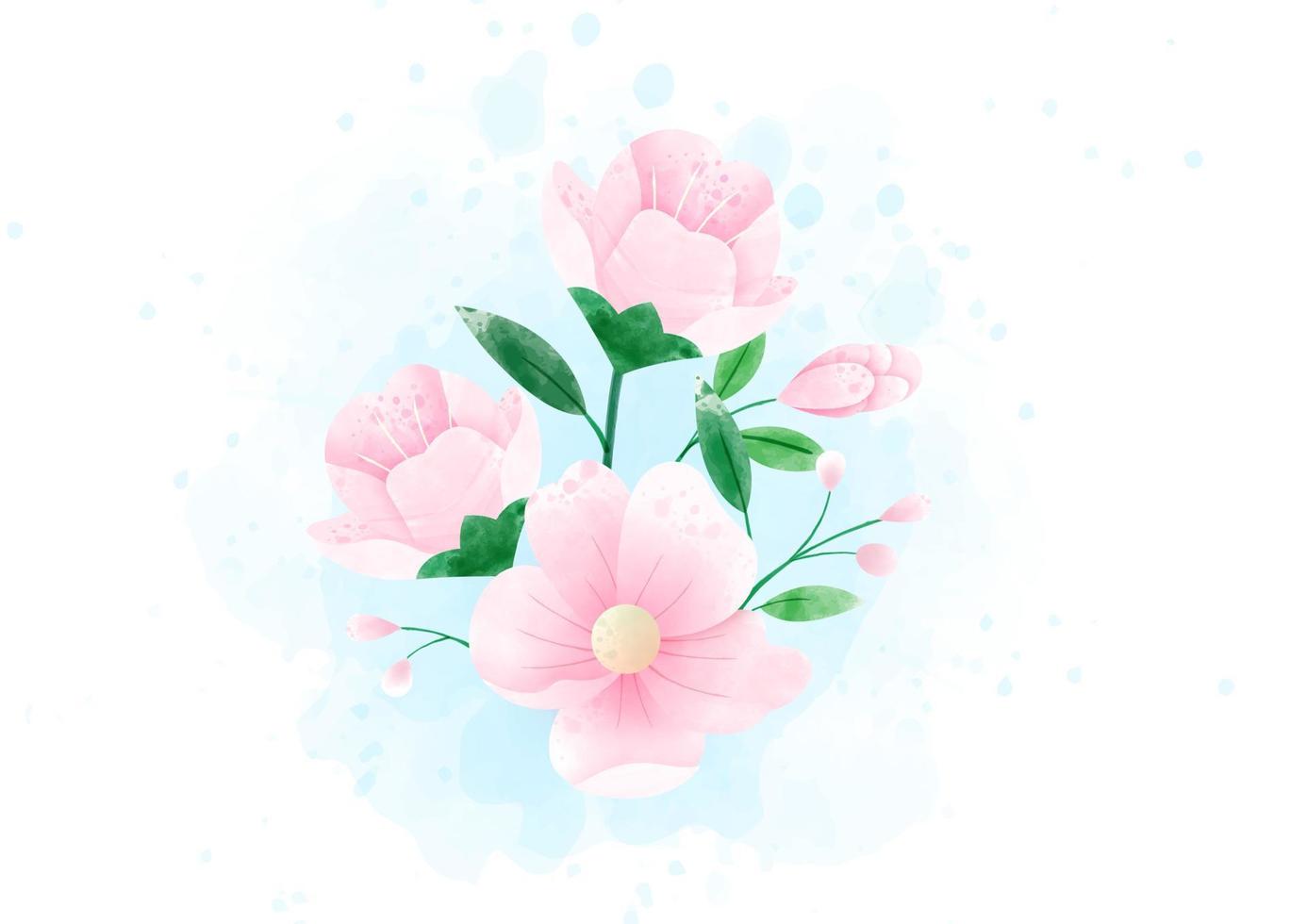 Beautiful flower with brunch in watercolors style on blue and white background. vector