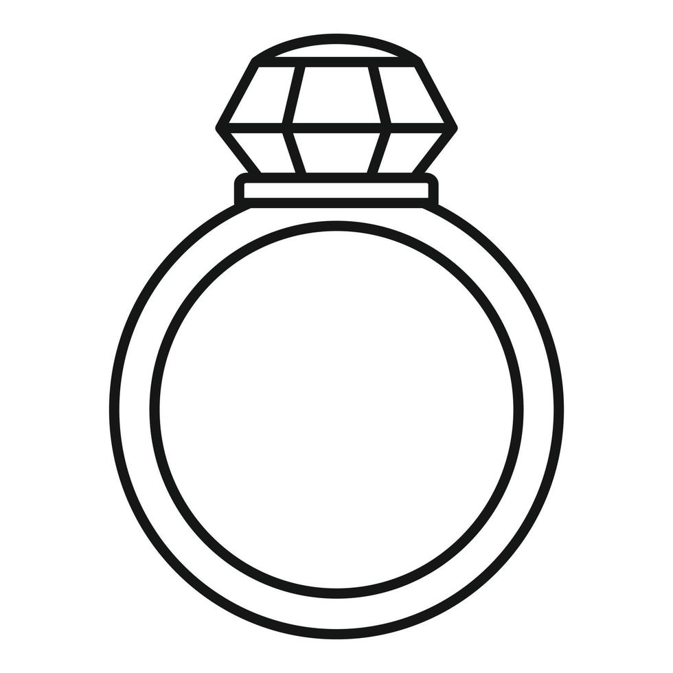 Crystal gemstone ring icon, outline style vector