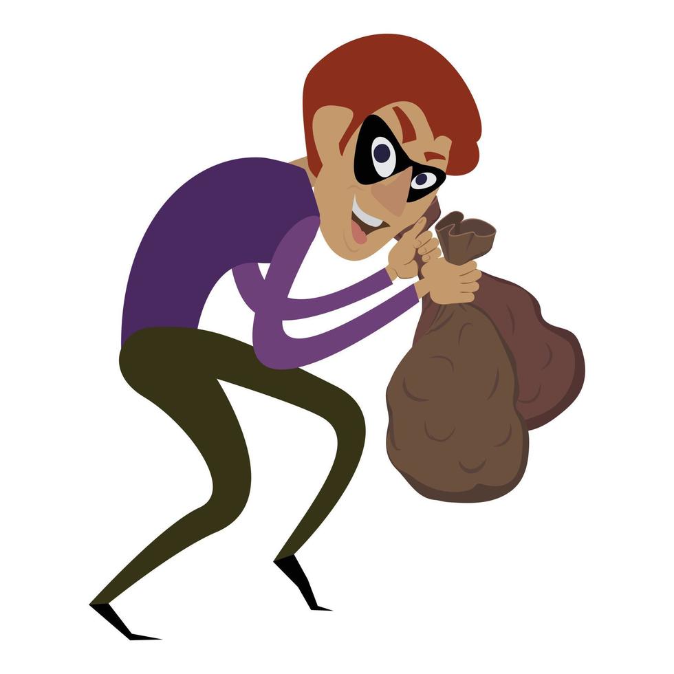 Burglar take money bags icon, cartoon style vector