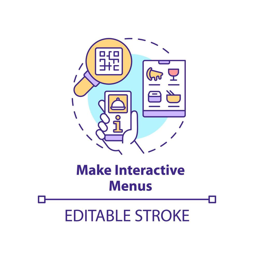 Make interactive menus concept icon. Way of making restaurant special abstract idea thin line illustration. Digital menu. Isolated outline drawing. Editable stroke. vector