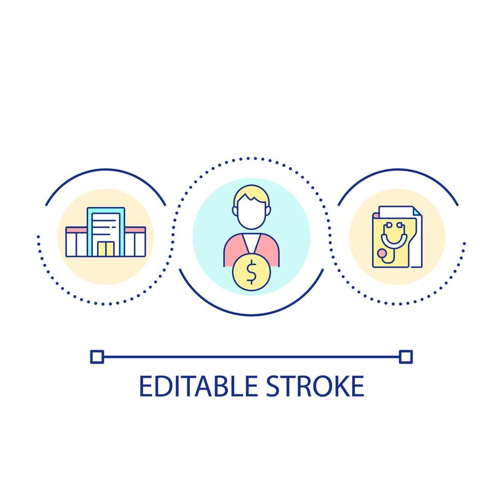 Paying for full cost of medical care loop concept icon. Hospital billing abstract idea thin line illustration. Medical health insurance. Isolated outline drawing. Editable stroke. vector