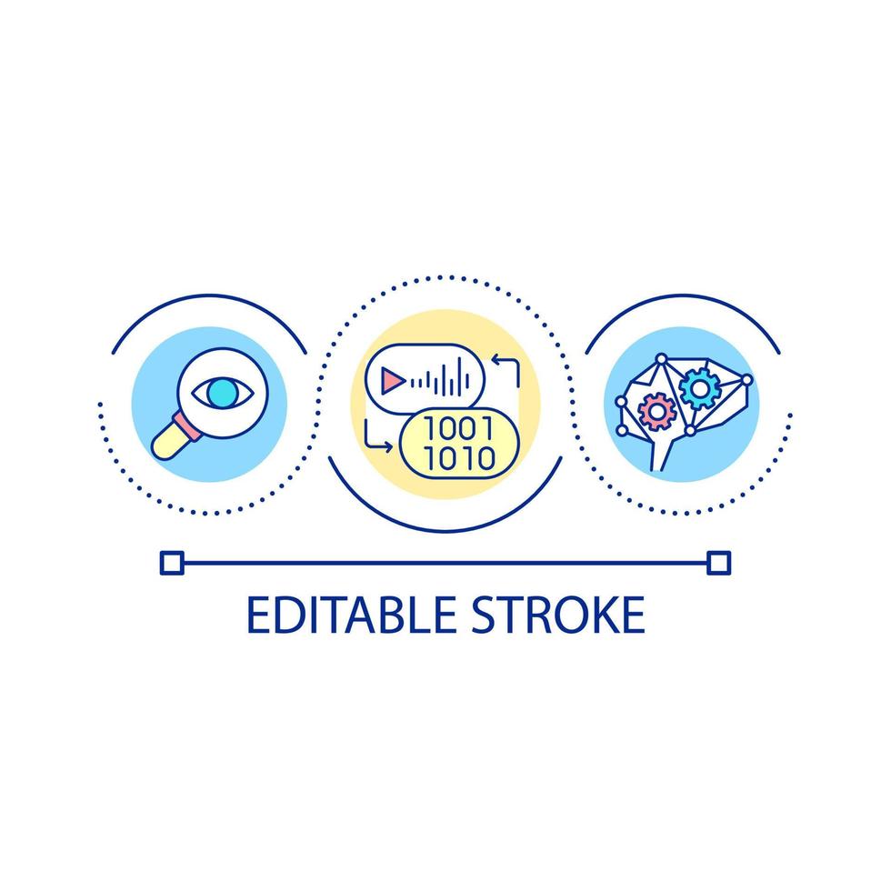 Search with meaning loop concept icon. Semantic searching. Relevant query results. SEO abstract idea thin line illustration. Isolated outline drawing. Editable stroke. vector