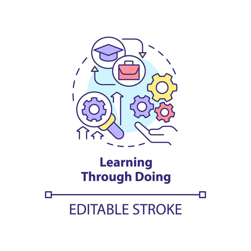 Learning through doing concept icon. Apply knowledge. Principle about learning abstract idea thin line illustration. Isolated outline drawing. Editable stroke. vector