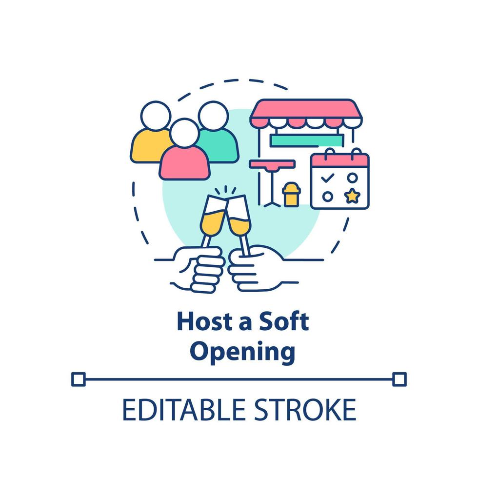 Host soft opening concept icon. Opening restaurant checklist abstract idea thin line illustration. Invite-only event. Isolated outline drawing. Editable stroke. vector