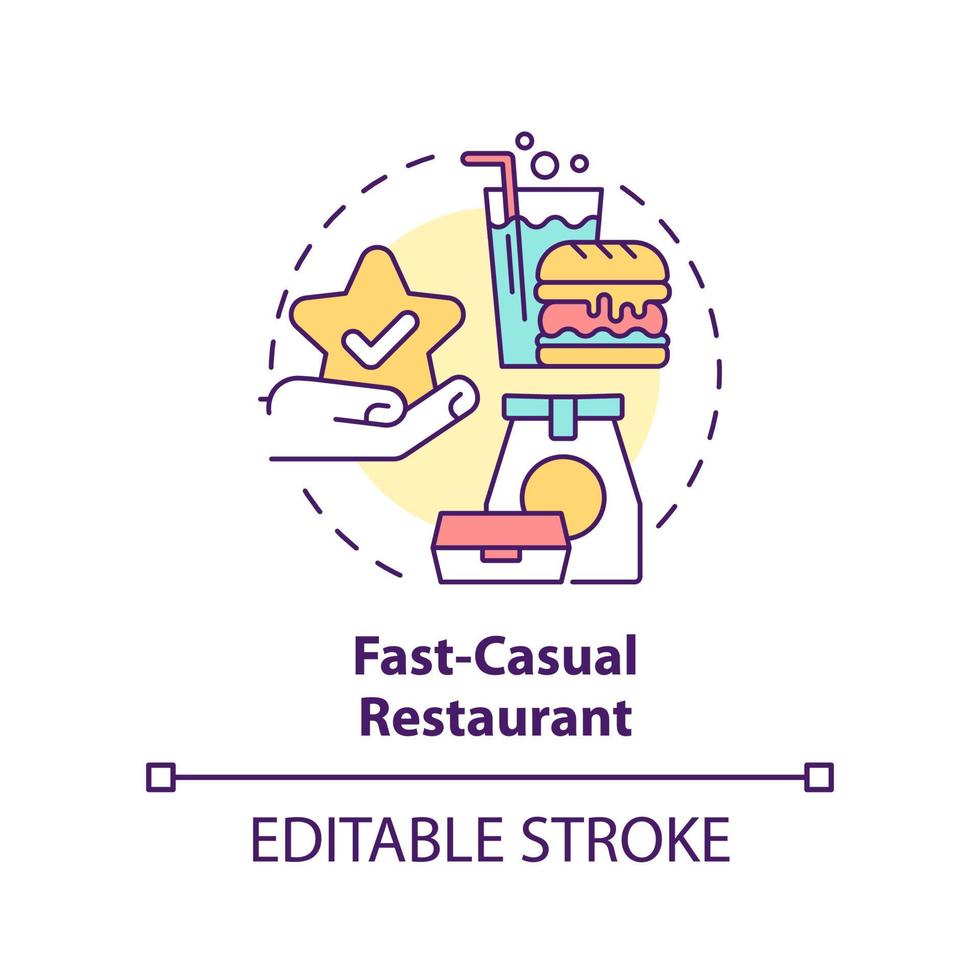 Fast-casual restaurant concept icon. Food service business abstract idea thin line illustration. Fast food chain. Isolated outline drawing. Editable stroke. vector