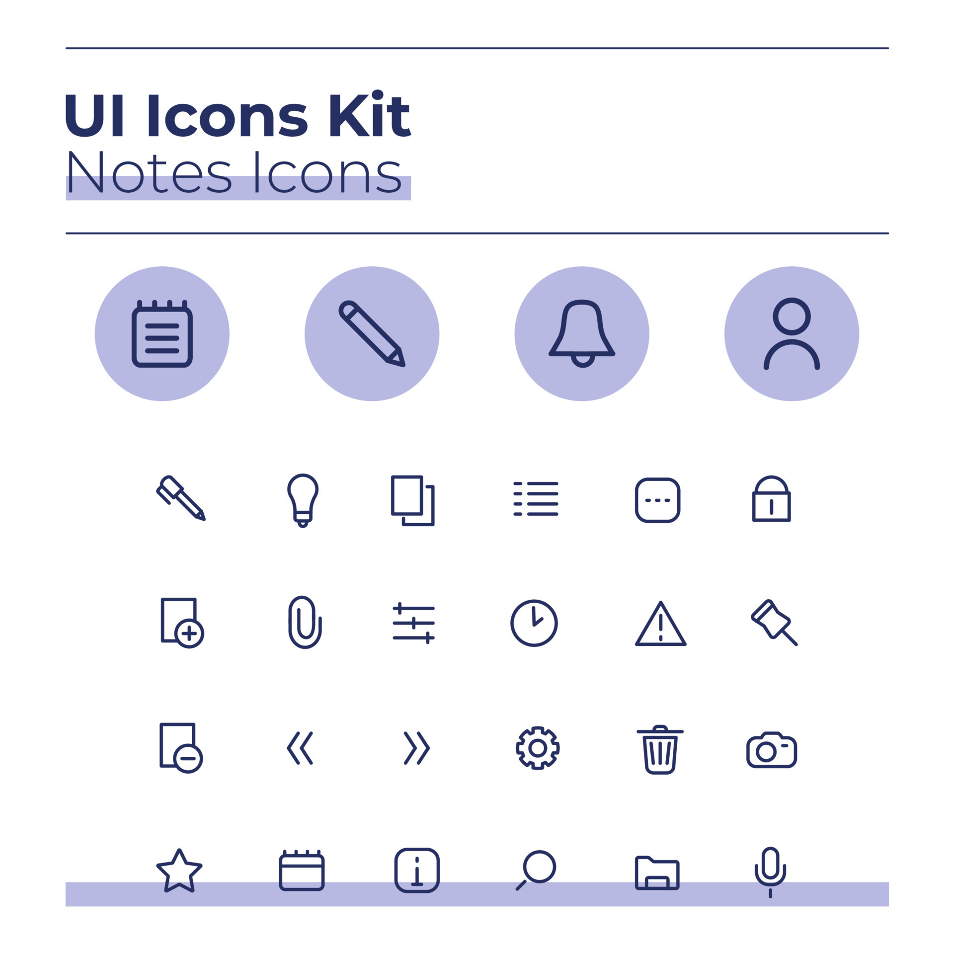 Notes UI icons kit. Private journal thin line vector symbols set. Add ...