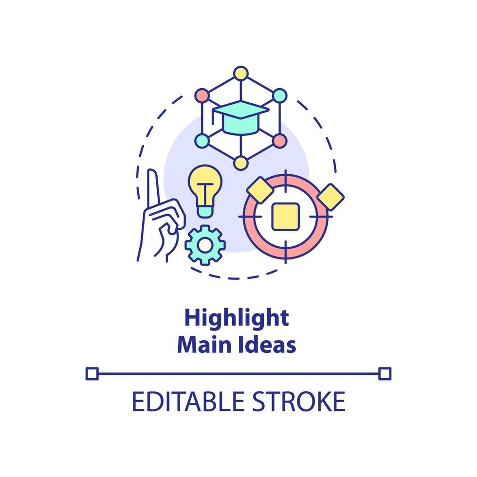 Highlight main ideas concept icon. Focus on core facts. Learning technique abstract idea thin line illustration. Isolated outline drawing. Editable stroke. vector