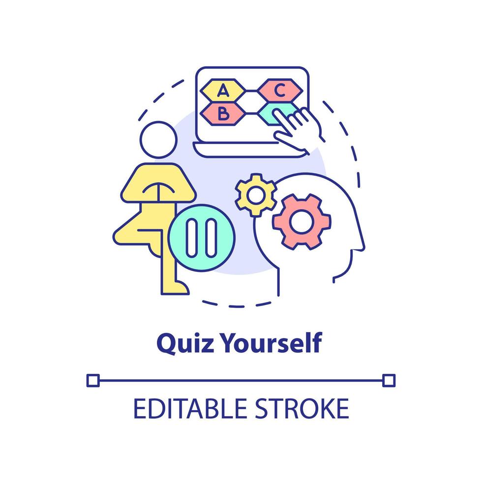 Quiz yourself concept icon. Progress and development assessment. Learning technique abstract idea thin line illustration. Isolated outline drawing. Editable stroke. vector