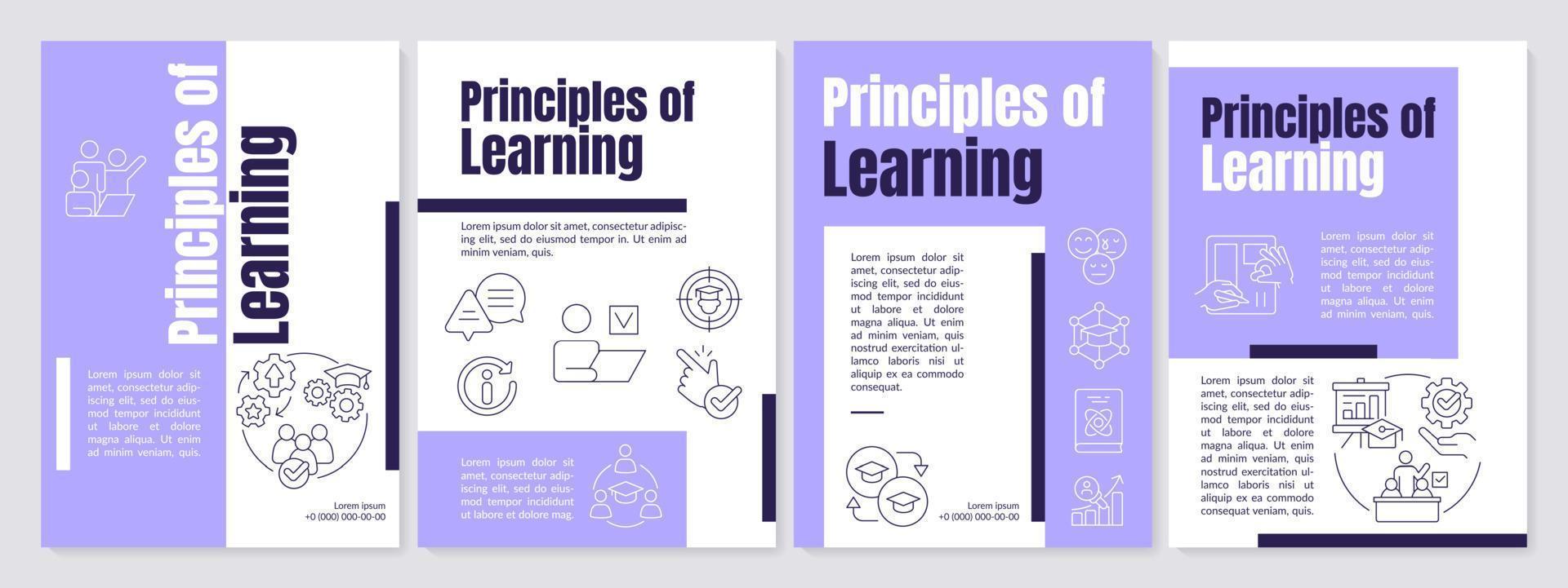 Principles of learning purple brochure template. Psychology. Leaflet design with linear icons. Editable 4 vector layouts for presentation, annual reports.