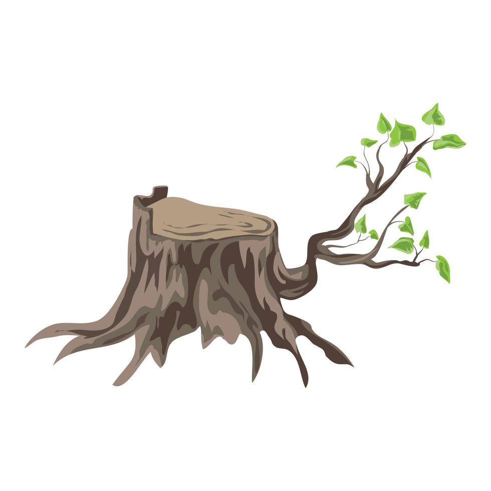 Tree stump with branch icon, cartoon style vector