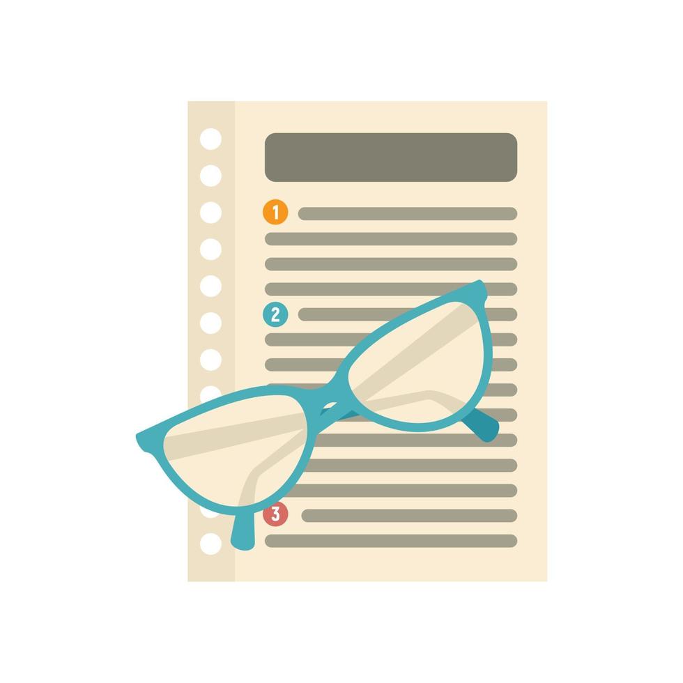 Eyeglasses and paper management icon, flat style vector