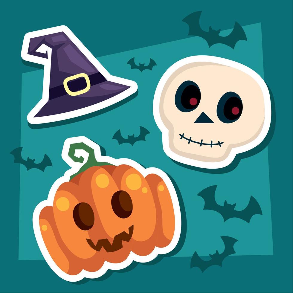 halloween skull and pumpkin vector