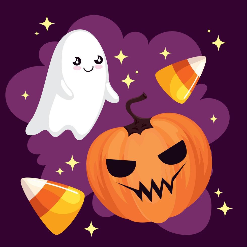 halloween ghost and pumpkin vector