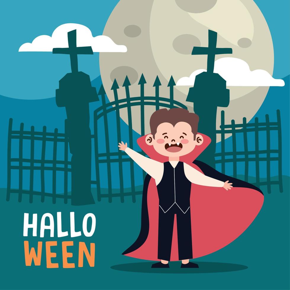 halloween lettering with little dracula vector