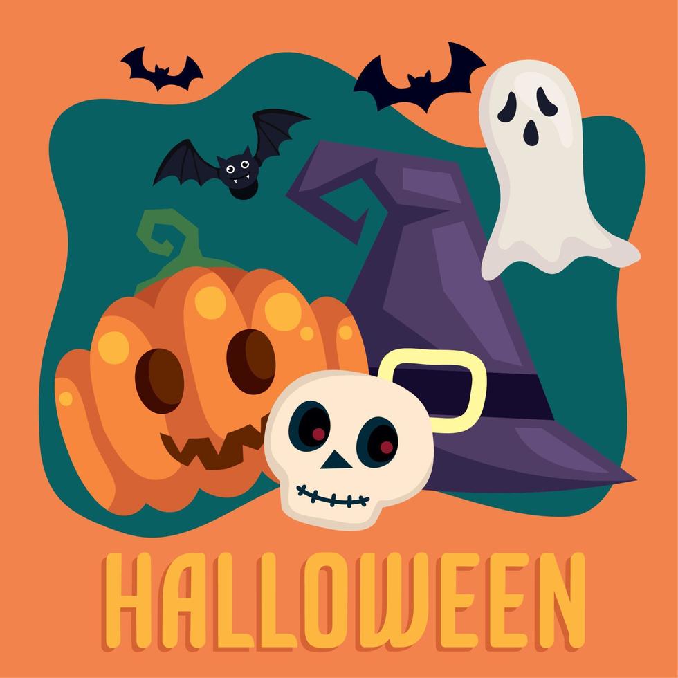 letras de halloween con sombrero de bruja vector