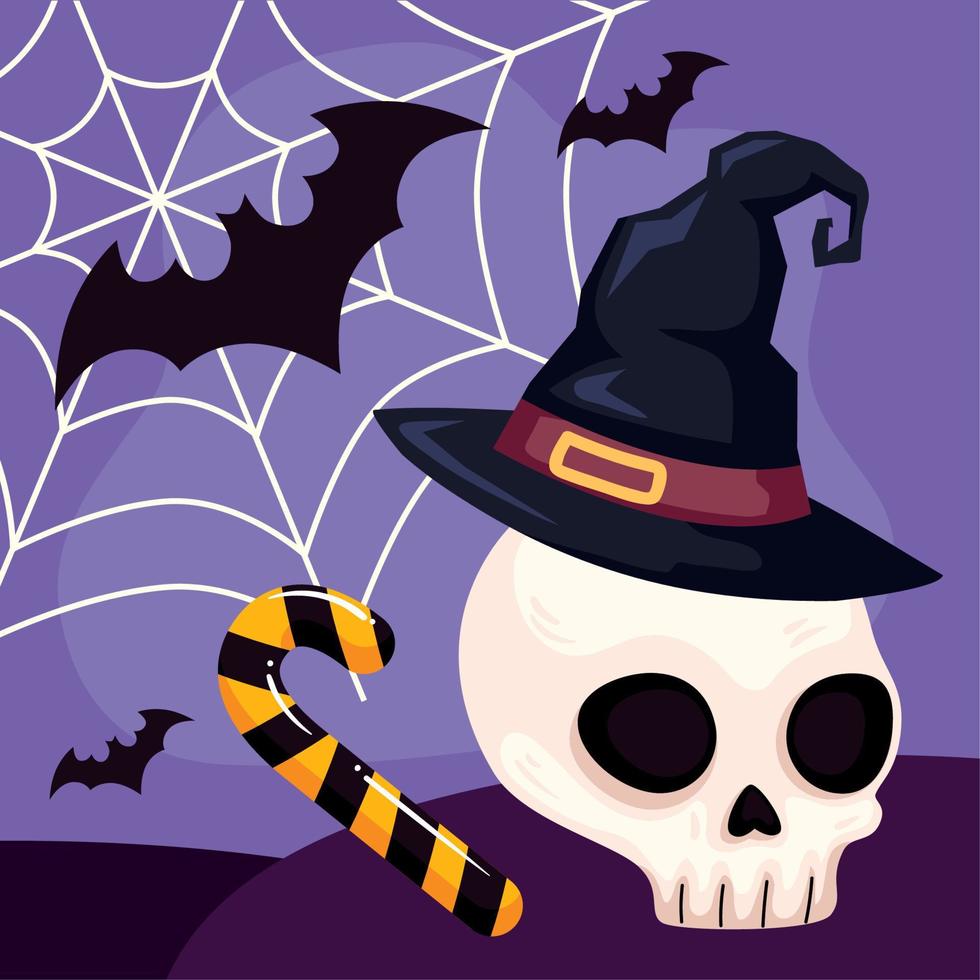 halloween skull with witch hat vector