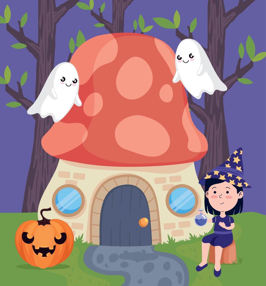 halloween witch with pumpkin vector