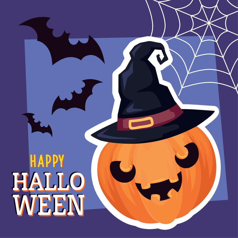 happy halloween lettering with pumpkin vector