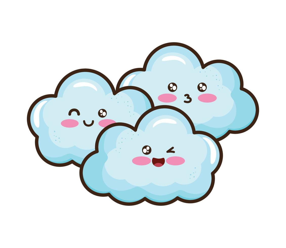 kawaii clouds characters vector