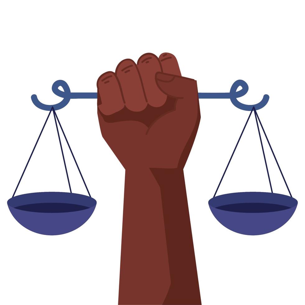 balanza de justicia levantando la mano vector