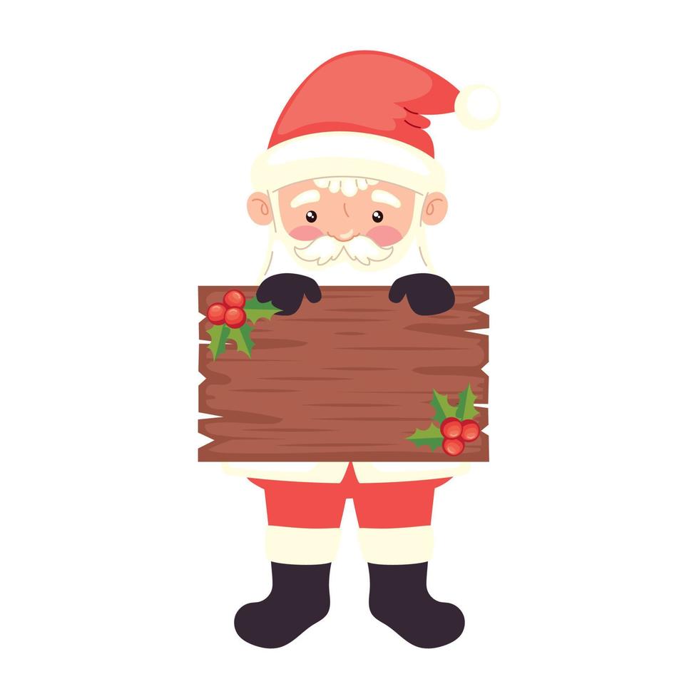 santa claus levantando etiqueta de madera vector