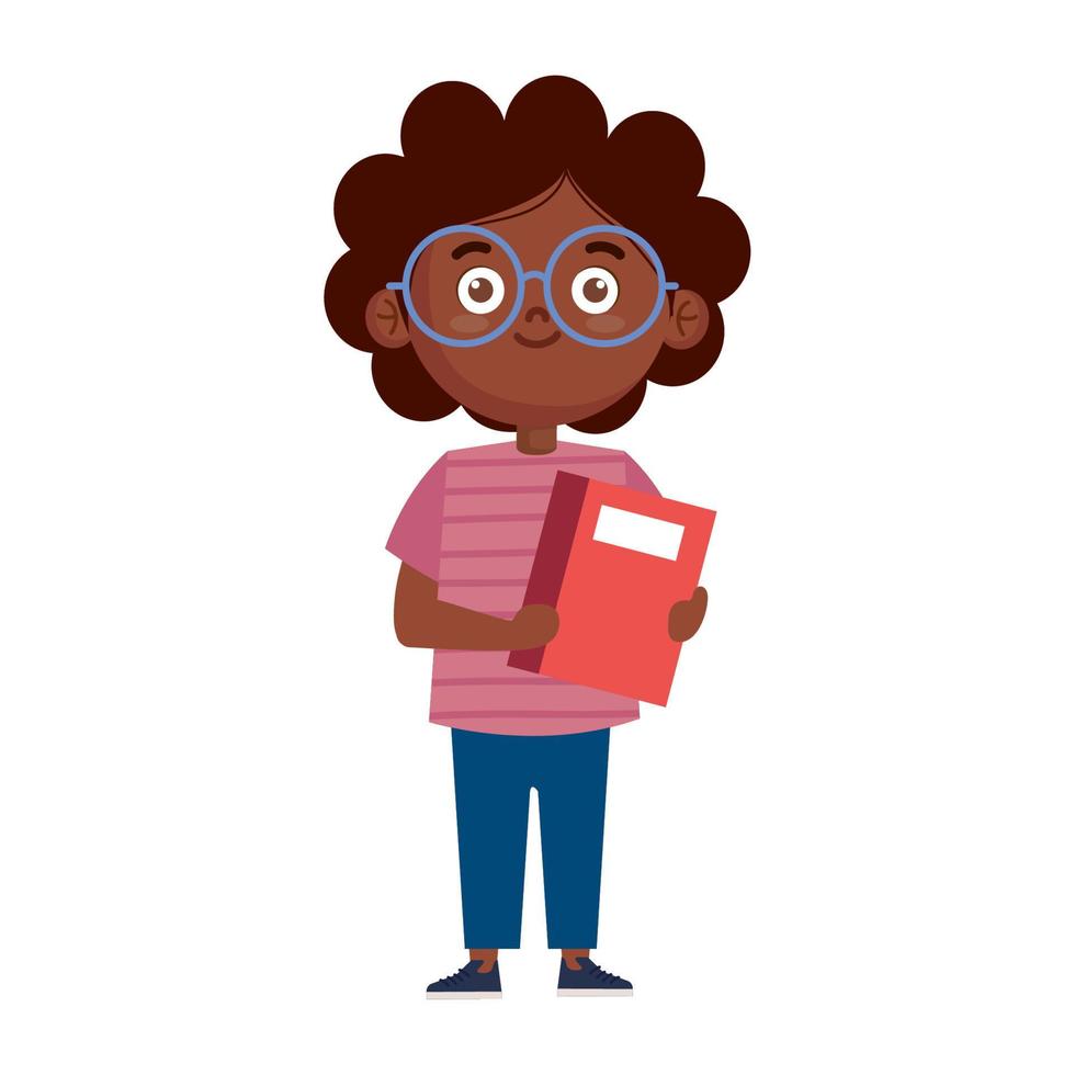 afro little student boy vector