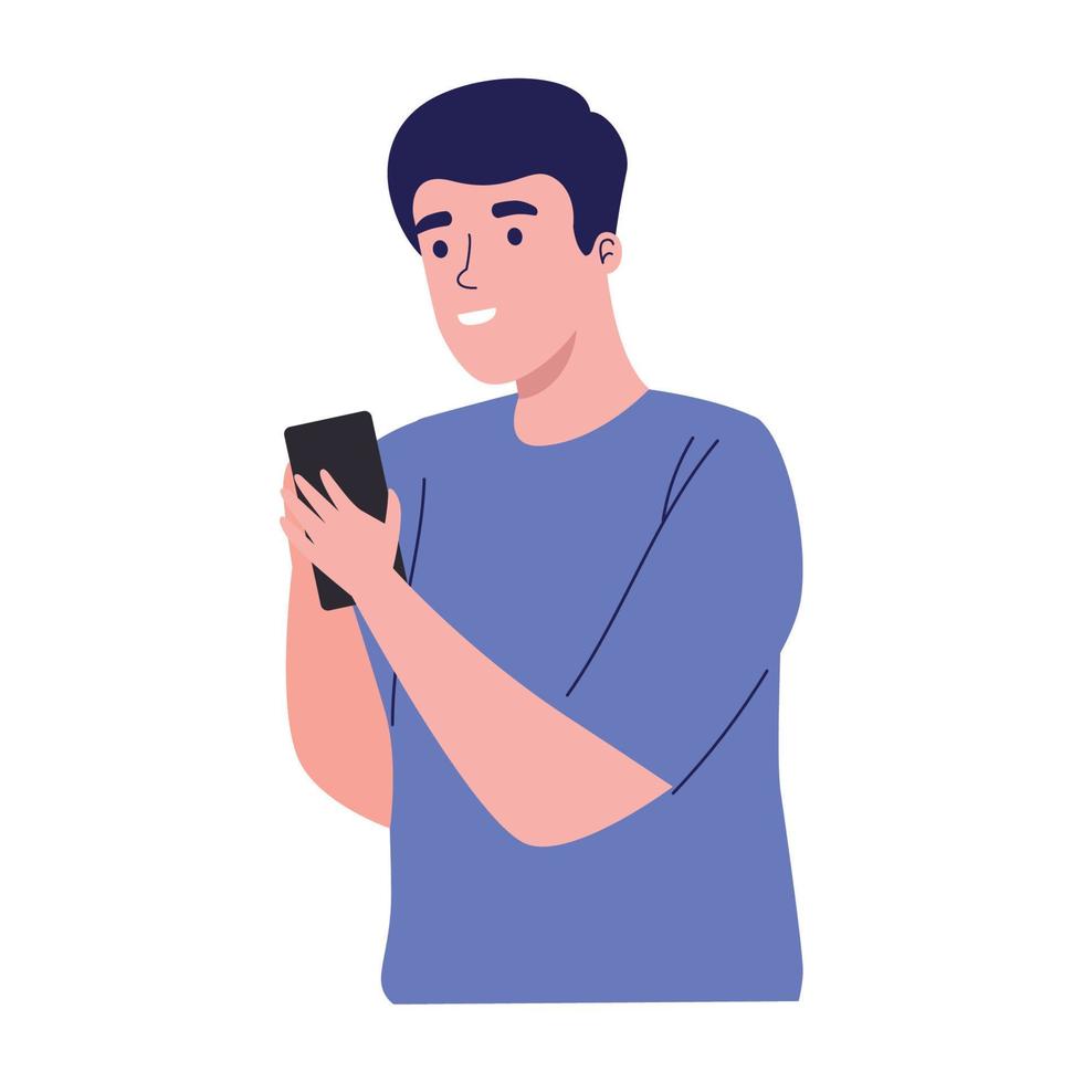 man using smartphone device vector