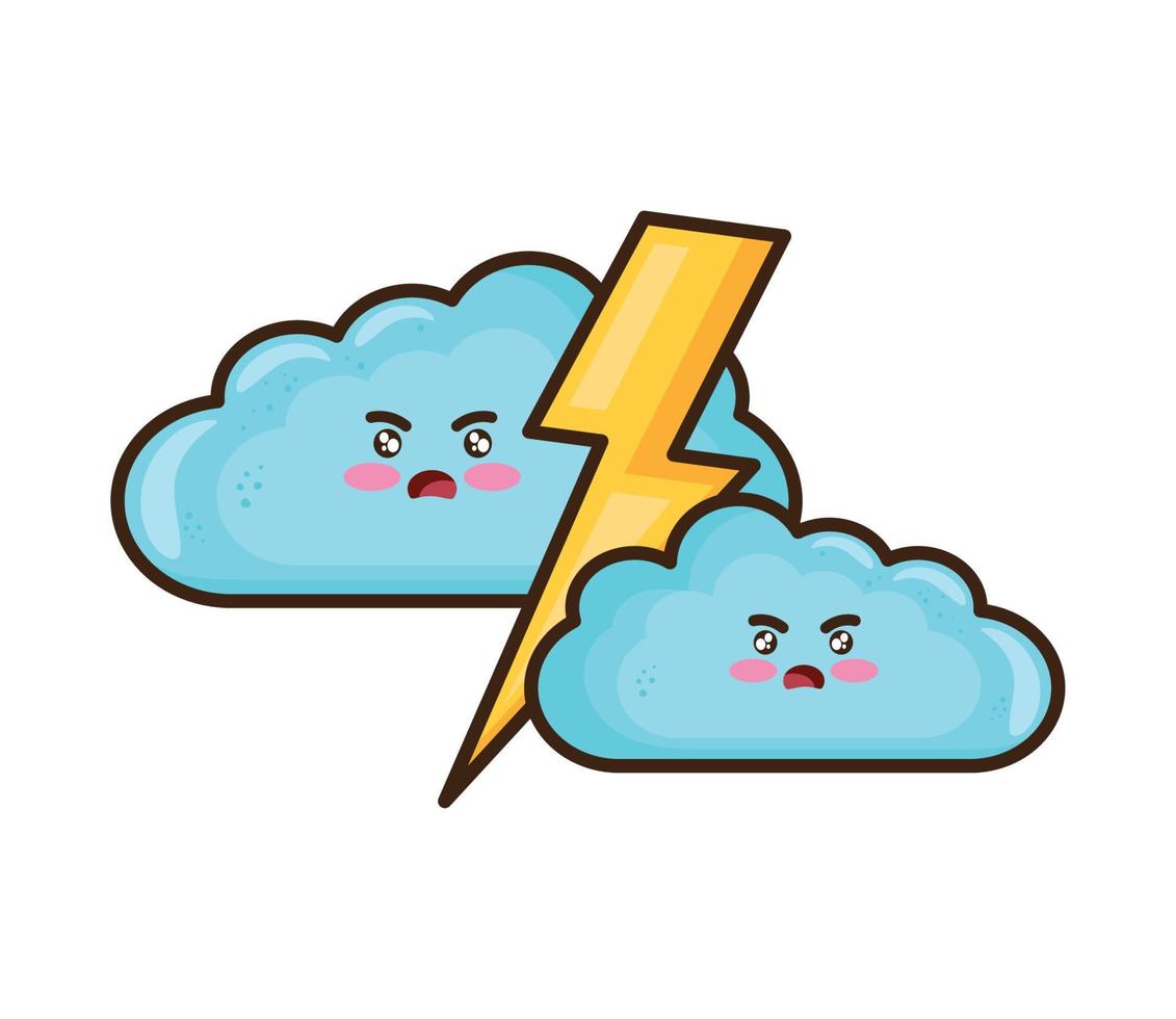 kawaii clouds and thunder vector