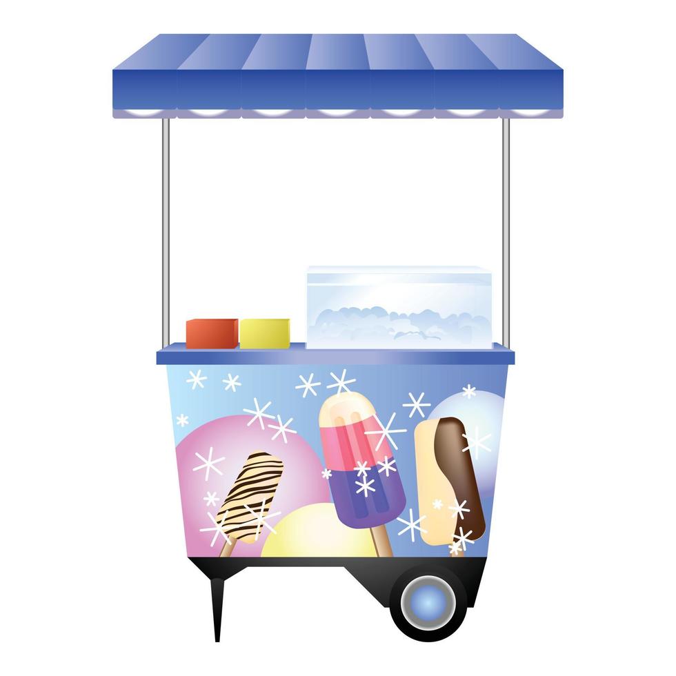 Ice cream street kiosk icon, cartoon style vector