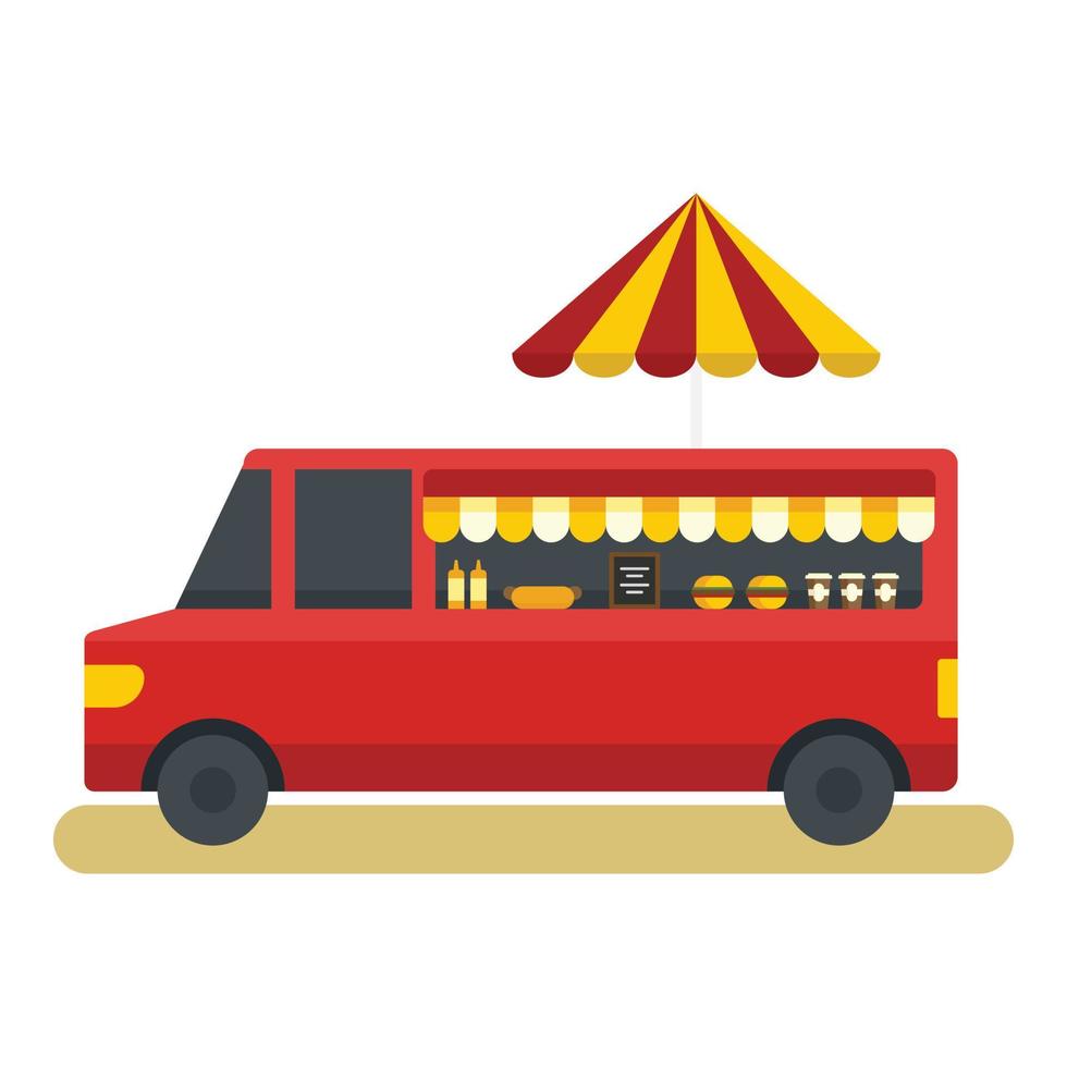 Fast food truck icon, flat style vector