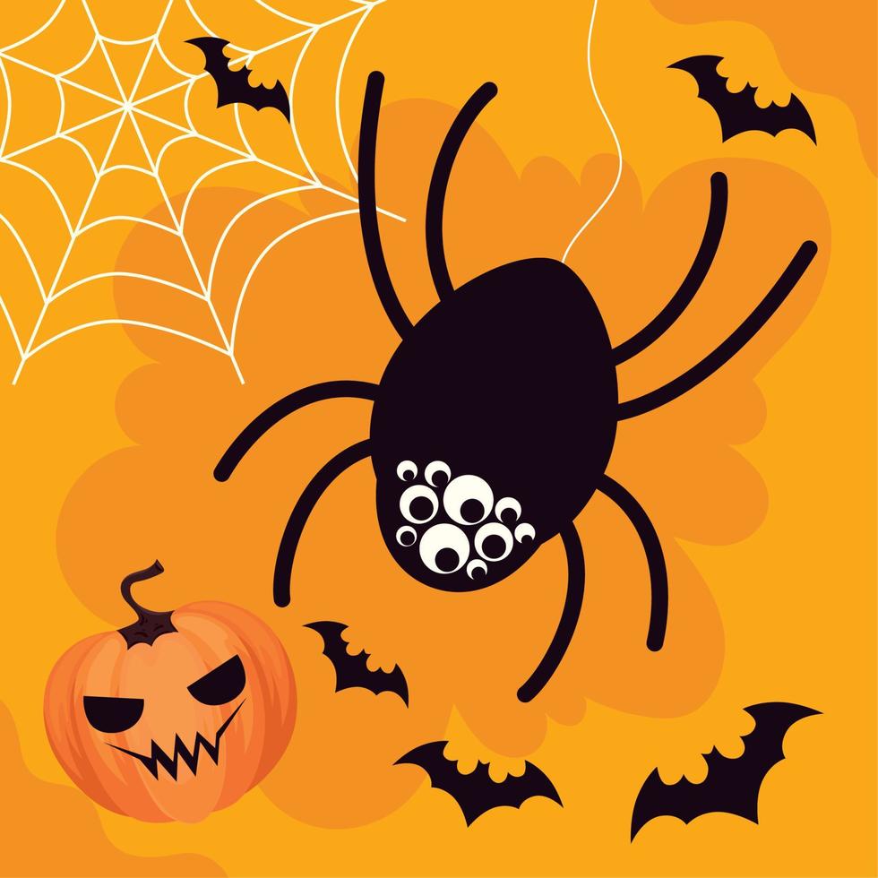 halloween spider and pumpkin vector