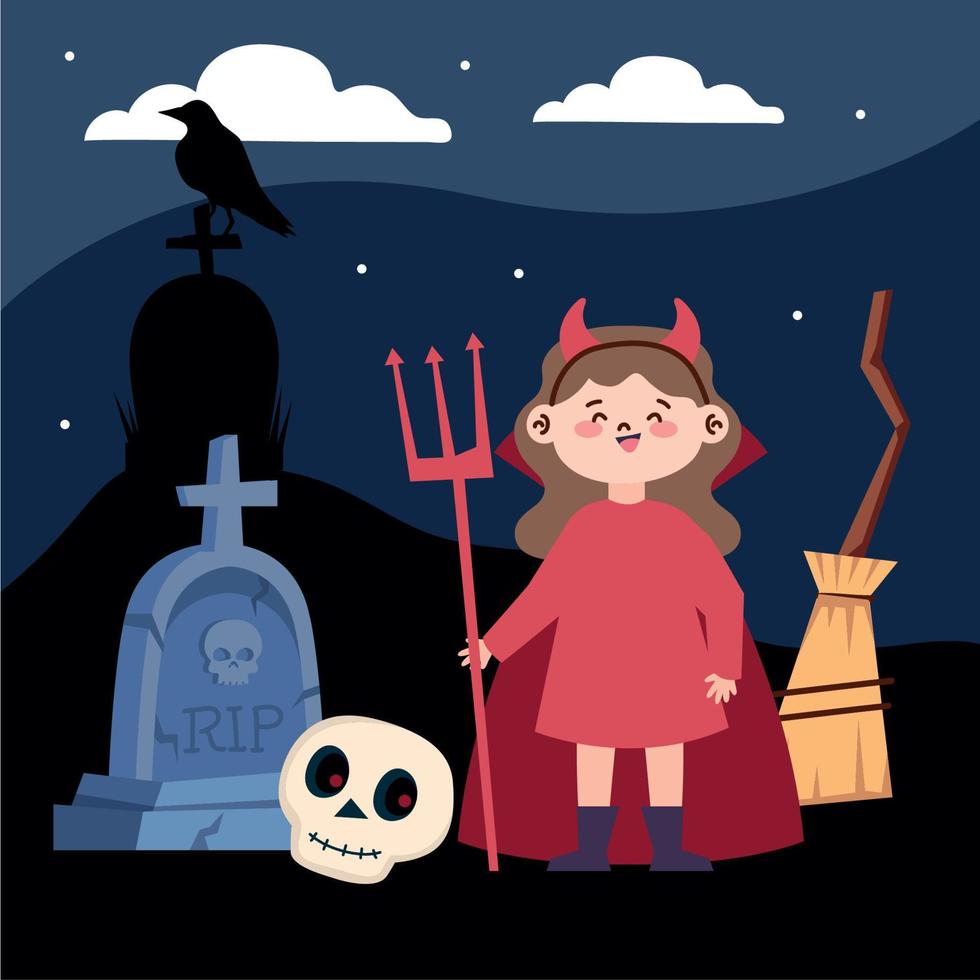 halloween girl in devil costume vector