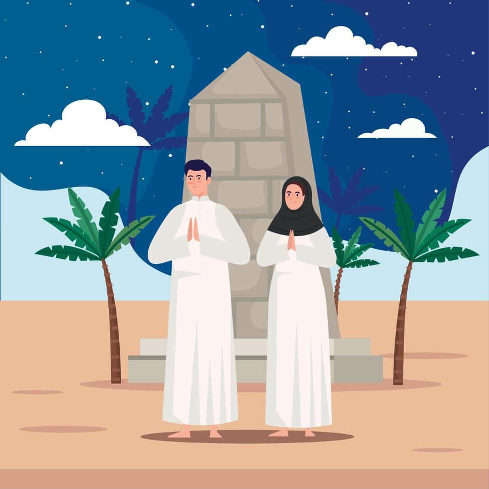 muslim culture couple with stone vector