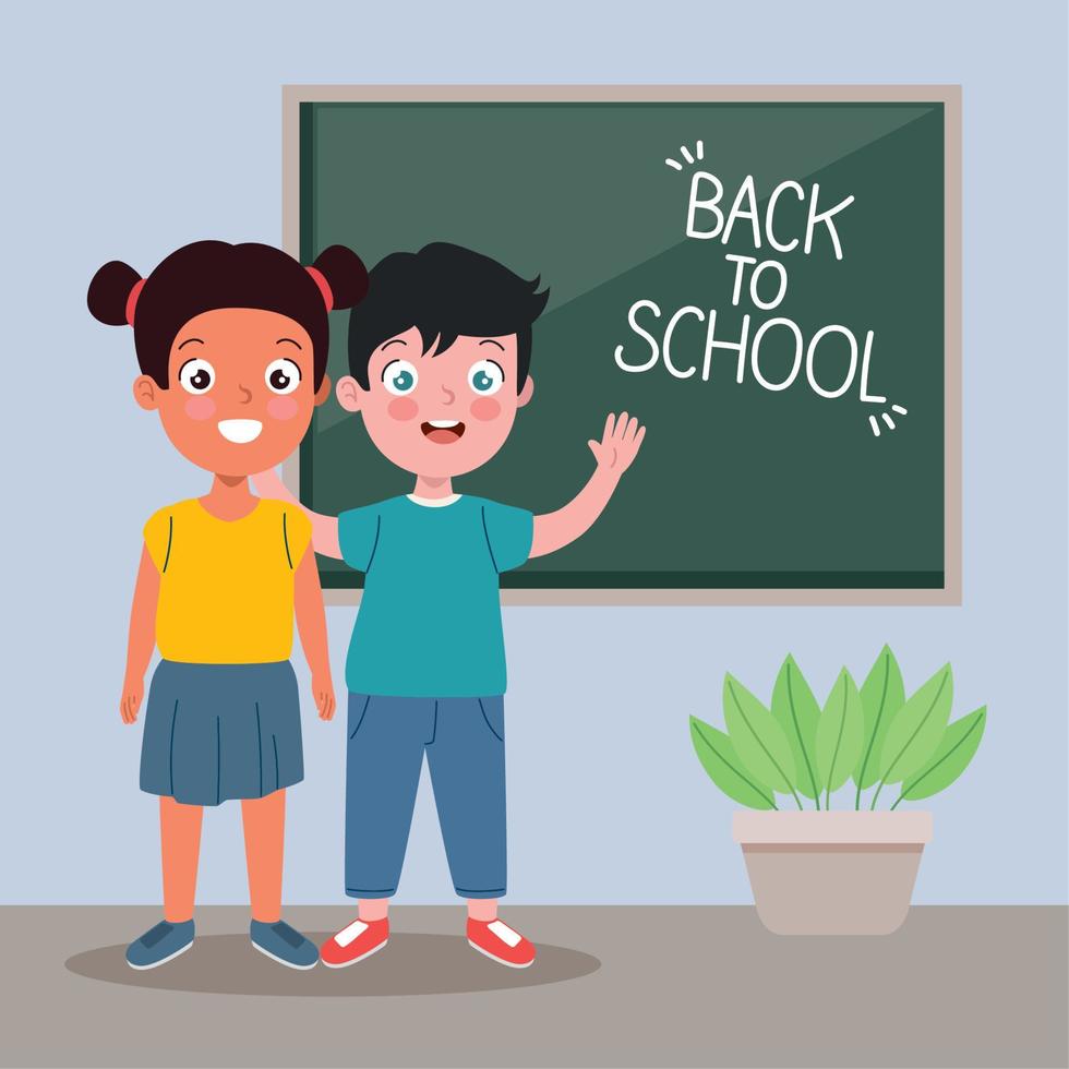 back to school lettering with students kids vector