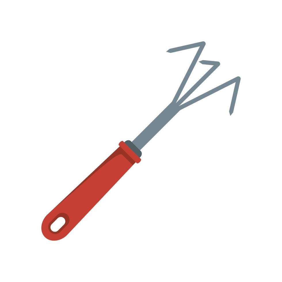 Metal hand rake icon, flat style vector