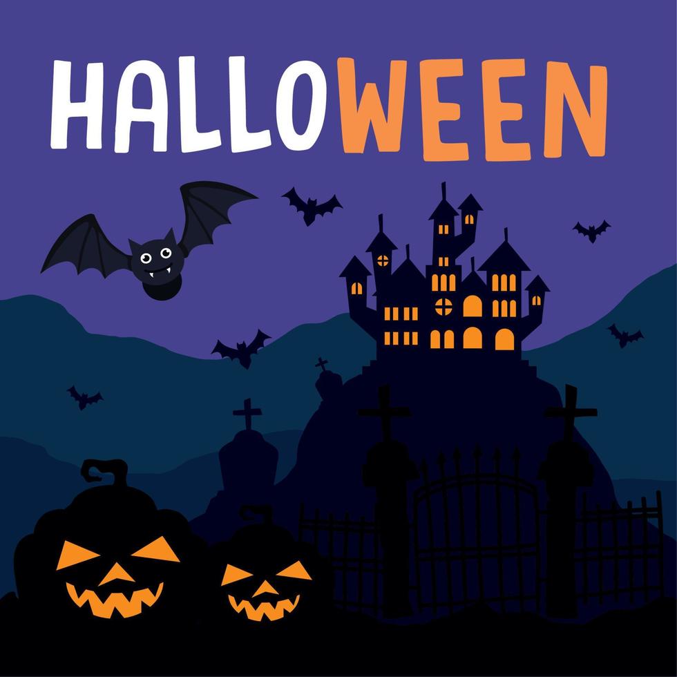 halloween lettering with haunted castle vector