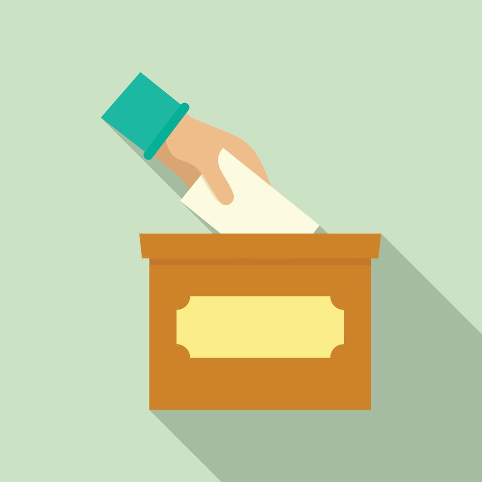 Hand put in election box icon, flat style vector