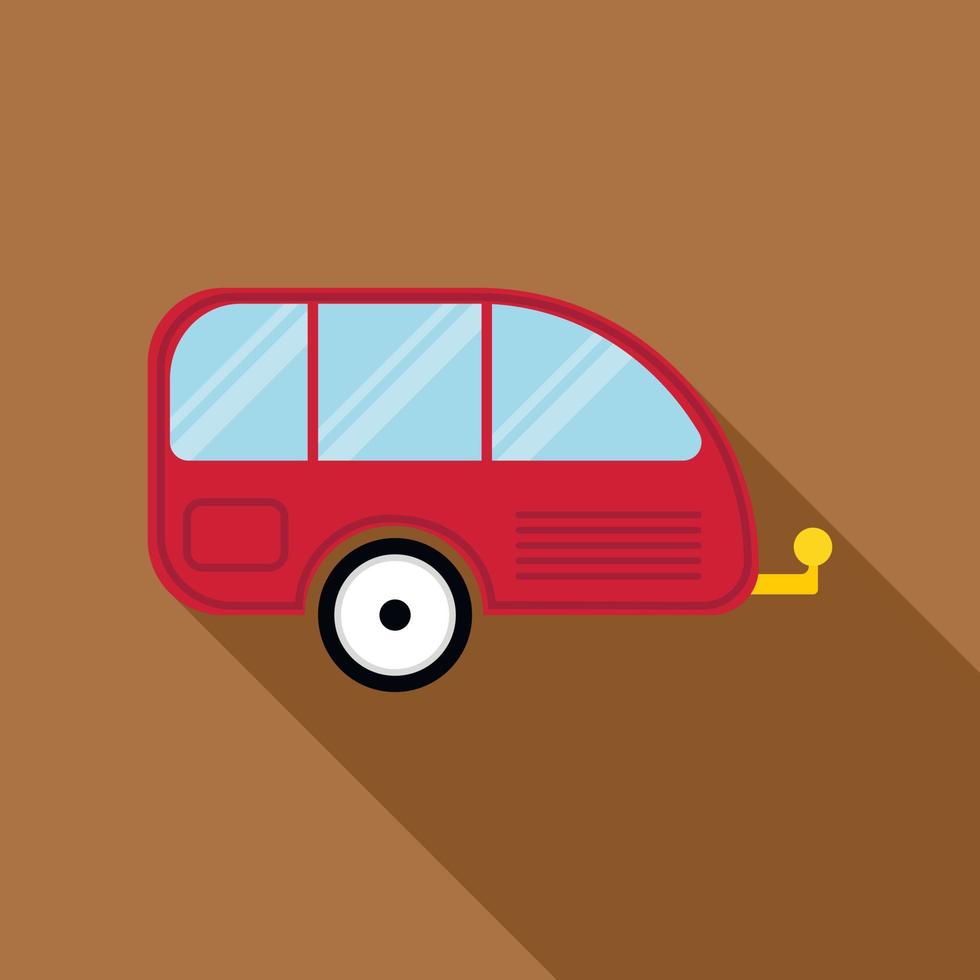 Red camping trailer icon, flat style vector