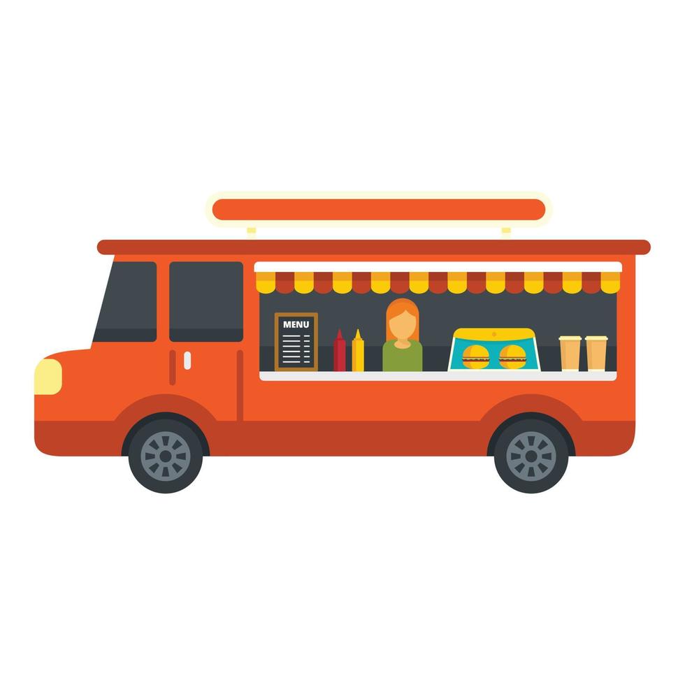 Food festival red truck icon, flat style vector